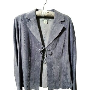 Lavender Grey Suede Jacket with Tie Front By Rebecca Thomas